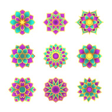 Geometrik İslami Çiçek Mandala Nesnesi. İzole edilmiş Arap Geleneksel Sanat Dekorasyonu: Baskı, poster, kapak, broşür, broşür, pankart.