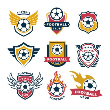 Zarif Modern Futbol logosu koleksiyonu, futbol amblemi veya rozet topu unsuru, futbol, zarif futbol logosu. Zarif Modern Futbol Rozeti logo tasarımları, Futbol Amblemi logo şablonu