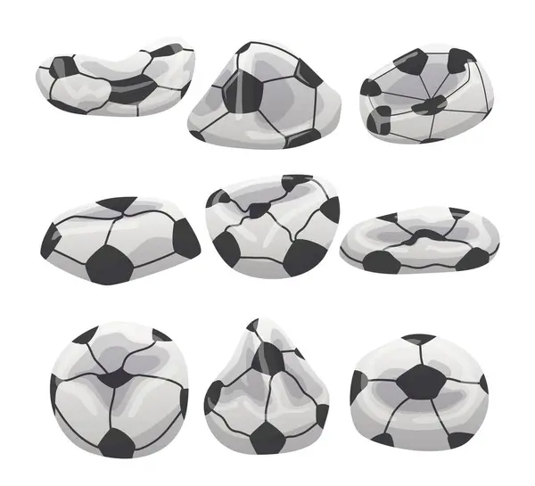 Sönük futbol topu koleksiyonu, sönük top, deri futbol çizgi filmi, sampiyon sporcu futbol topu küresi, beyaz arka planda izole edilmiş. Vektör illüstrasyonu..
