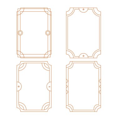 Beyaz Arkaplanda Göksel Elementler olan zarif Altın Geometrik Çerçeve koleksiyonu. Düğün davetiyesi için lüks altın sınırlar. İnce çizgi oval ve dikdörtgen. Vektör illüstrasyonu