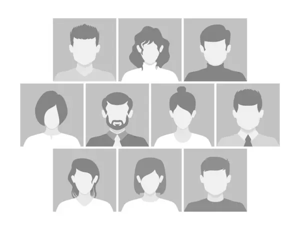 Resim yer tutucu koleksiyonu, Tek Renkli Yüz Yer Tutucuları Öntanımlı İnsanlar Görseller, Sosyal Medya Profilleri erkek ve kadın, yüzsüz, gri arkaplan, beyaz arka planda izole edilmiş.
