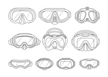 Dalgıç maskesi çizim dizisi koleksiyonu, Dalış Malzemeleri Şnorkelleme Maskeleri, Sualtı Dalgıç Aletleri, Sualtı Gözlükleri, Yüzme aksesuarları için Ağız Parçası Tüpü.