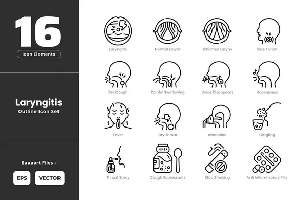 Larenjit Semptomları Simgesi Koleksiyonu Ana Hattı Sanat Biçimi. Enflamatuar, hap, öksürük, bastırıcı, kuru, boğaz, ateş, gargara, Hoarseness, iltihaplanma, gırtlak, solunum.