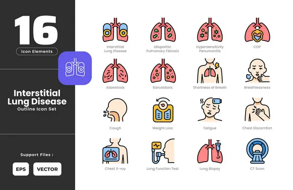 Akciğer Hastalığı ILD Semptomları Koleksiyon Çizgi Çizgisi Sanat Biçimi. İçinde asbestoz, nefes darlığı, göğüs rahatsızlığı, göğüs röntgeni, polis, öksürük, tomografi, yorgunluk, aşırı duyarlılık var.
