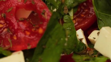 Domates salatası, taze peynir ve ıspanak sosu.