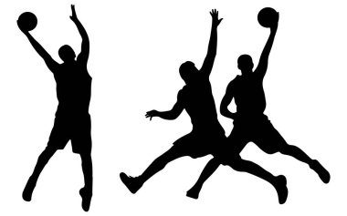 Basketbol Oyuncuları Takımı Siluet Siyah Vektör İllüzyonu Oynuyor