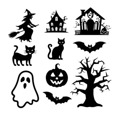 Cadılar Bayramı nesneleri kümesi, vektör illüstrasyon koleksiyonu