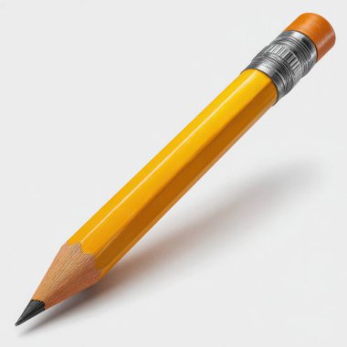 Turuncu silgisi ve beyaz arka planda izole edilmiş metal ferruarı olan klasik sarı grafit kalem.