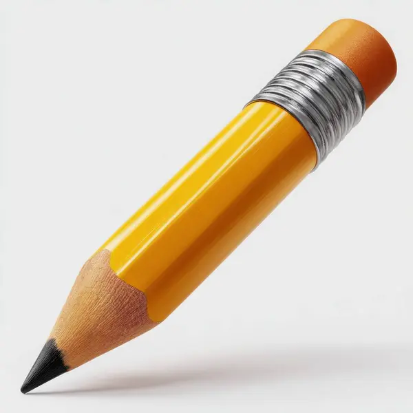 Beyaz arka planda turuncu silgi ve gümüş ferruatlı keskin sarı grafit kalem.