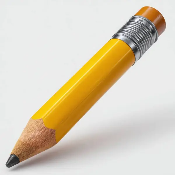 Keskinleştirilmiş sarı altıgen bir kalemin makro görüntüsünü kapatın. Metal bir ferruat ve silgiyle.