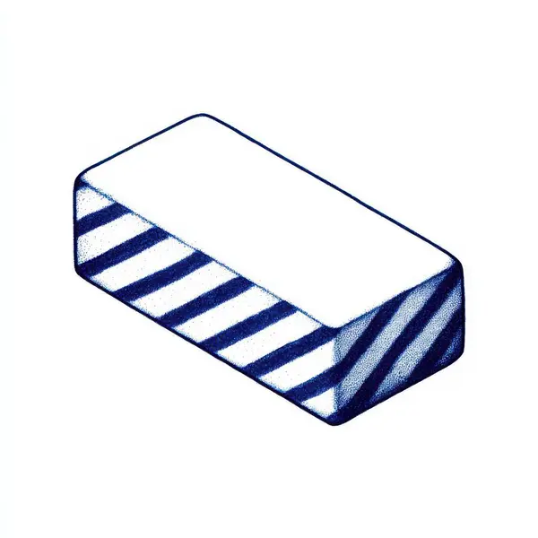 Çizgili dikdörtgen bir nesnenin mavi ve beyaz benekli desenli soyut minimalist çizimi