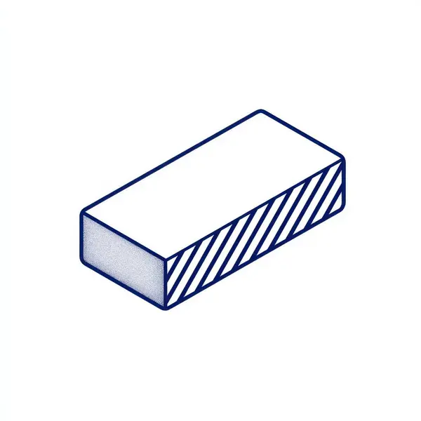 Mavi çizgili ve ince desenli dikdörtgen prizmanın minimalist izometrik çizimi