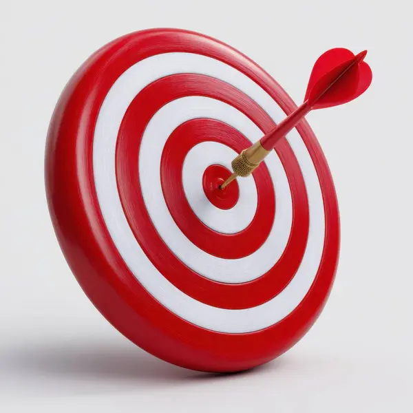 Altın uçlu oklu kırmızı ve beyaz dart tahtası tam isabet!