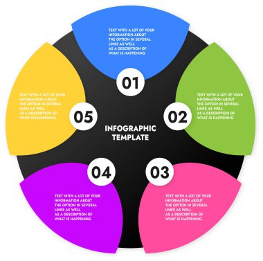 Şeffaf bir arkaplan üzerinde açıklama metni olan çok renkli bölümleri infografik şablon