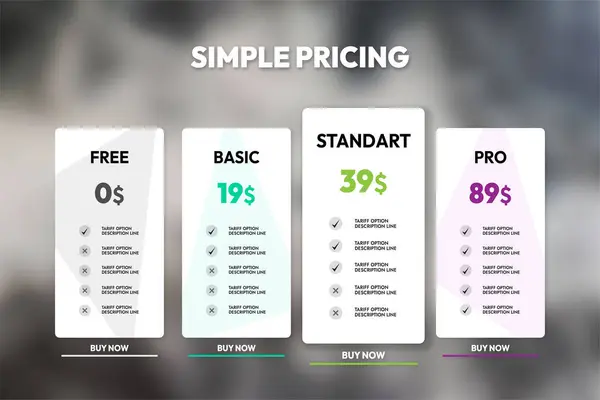 bulanık arkaplan beyaz plakaları üzerindeki tarife fiyatı tablosu vektör bilgi şablonu