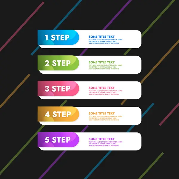 Infographic şablonu farklı renklerde modern bilgi grafikleri ile koyu arkaplan üzerindeki metniniz