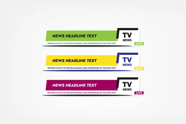 TV haber programı için farklı renklerde üç haber pankartı seti