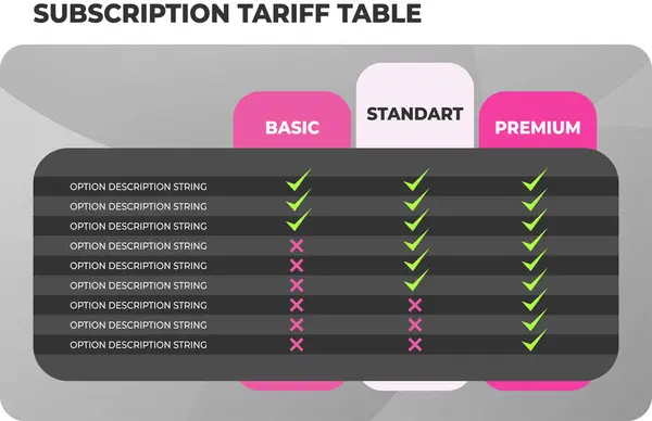 abonelik tarifi tablo şablonu vektör infografik tasarımı