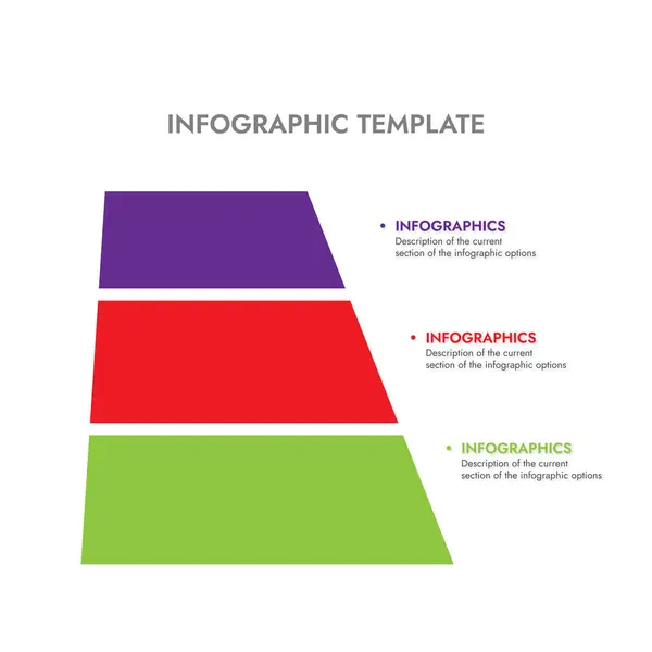 Farklı renkler ve farklı metinlerle bir seçeneği tanımlayan bir bilgi diyagramının üç bölümü