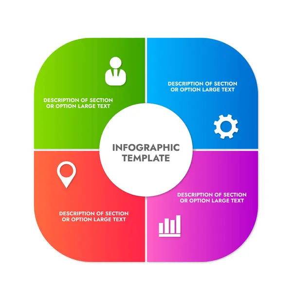 Beyaz arkaplan üzerinde açıklama metni olan bilgi şablonu renkli kıvırcık bölümler
