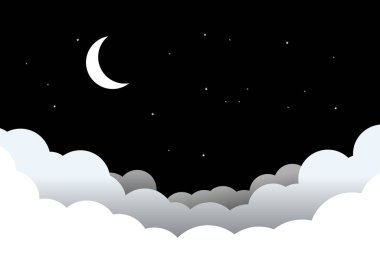 Bulutlarda ay olan yıldızlı bir gökyüzünün tasviri