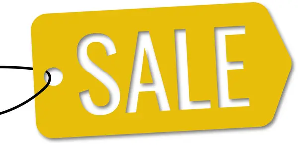 Üzerinde reklam etiketi olan bir iplikte sarı satış etiketi.