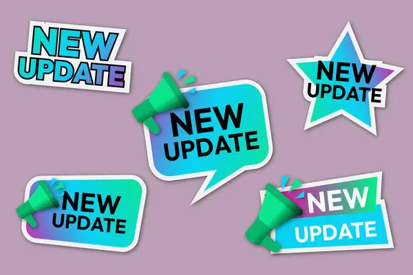 Gri arkaplanda çok renkli yeni güncelleme etiketleri seti