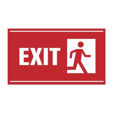 Beyaz arka plan vektör düz tasarımı üzerinde kapı simgesi olan kırmızı çıkış işareti