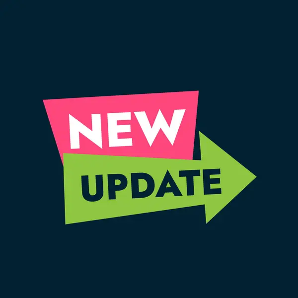 Koyu arkaplan üzerinde vektör etiketi tasarımı ok üzerinde yeni güncelleme yazılımı