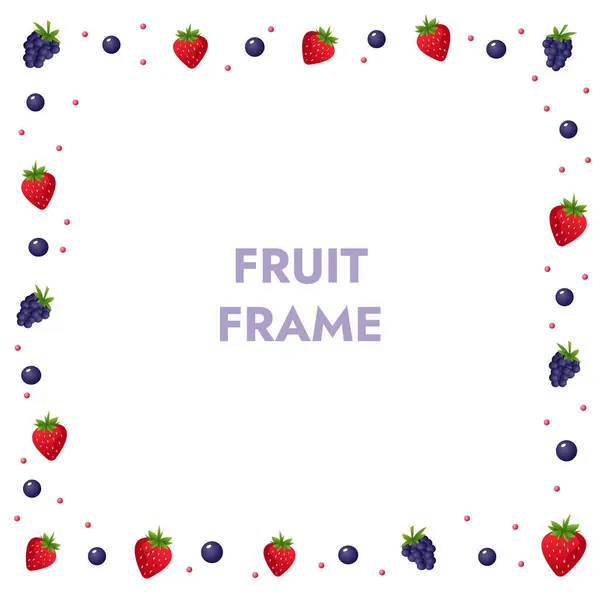 Beyaz arka planda çilekli ve böğürtlenli meyve çerçevesi.