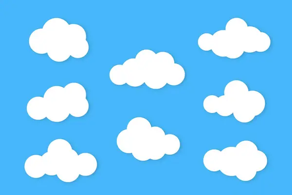 Mavi arkaplandaki beyaz ışık bulutlarının vektör kümesi