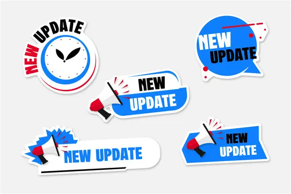 Megafon düz tasarımı ile yeni güncellenmiş vektör etiketleri seti