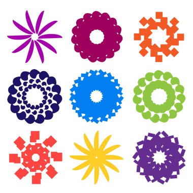 Beyaz bir arkaplanda düz farklı renkte vektör soyut şekilleri kümesi