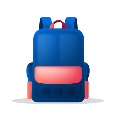 Okul öğesi düz tasarım mavi sırt çantası çalışma için 3D öge