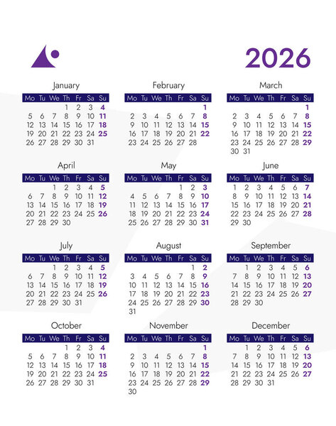 Modern new year 2026 calendar design simple vector template