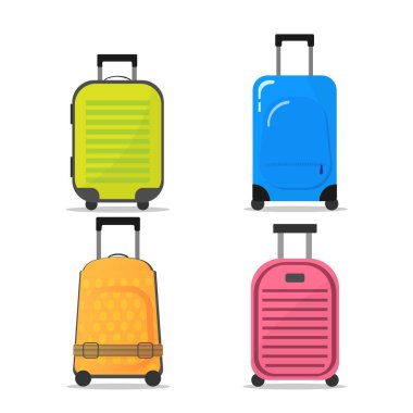 Seyahat valizleri için vektör çizimleri arka plan olmadan düz taşıyıcı