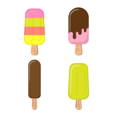 Dondurma seti lezzetli tatlılar arka planda düz vektör yok sıcak sezon yaz mevsimi