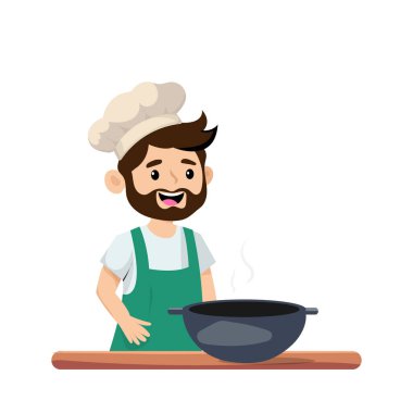 Mutfak teması için yeşil bornoz vektör resimleme karakter aşçı