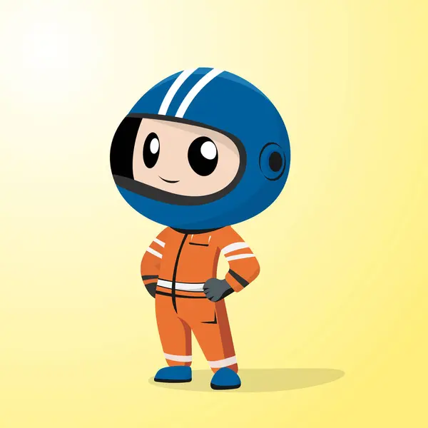 Turuncu takım elbiseli yarışçı ve mavi kasklı düz vektör karakter