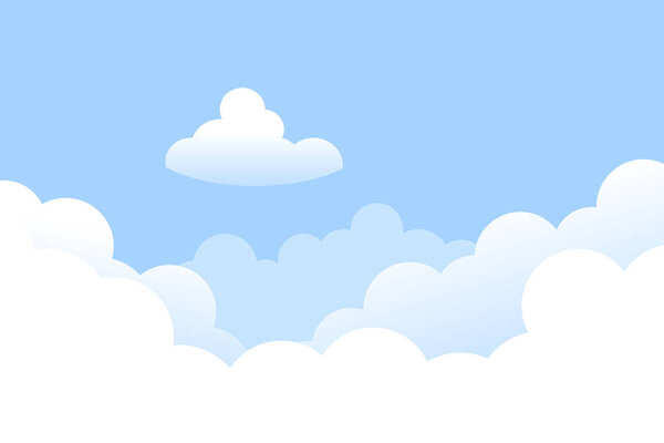 Light blue sky in white clouds light illustration flat design