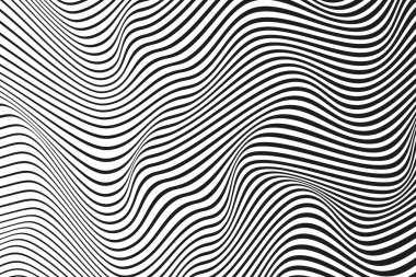 Dalgalı Çizgiler 3 boyutlu İllüzyon Efekti ile Operasyon Sanatı Modeli. Siyah ve Beyaz Doku.