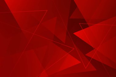 Kırmızı soyut arkaplan, parlayan üçgen çizgiler ve üstüste binen saydam şekiller. Vektör illüstrasyonu.