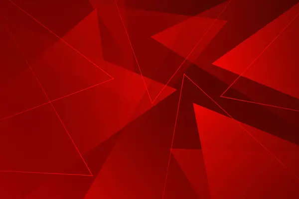 Kırmızı soyut arkaplan, parlayan üçgen çizgiler ve üstüste binen saydam şekiller. Vektör illüstrasyonu.