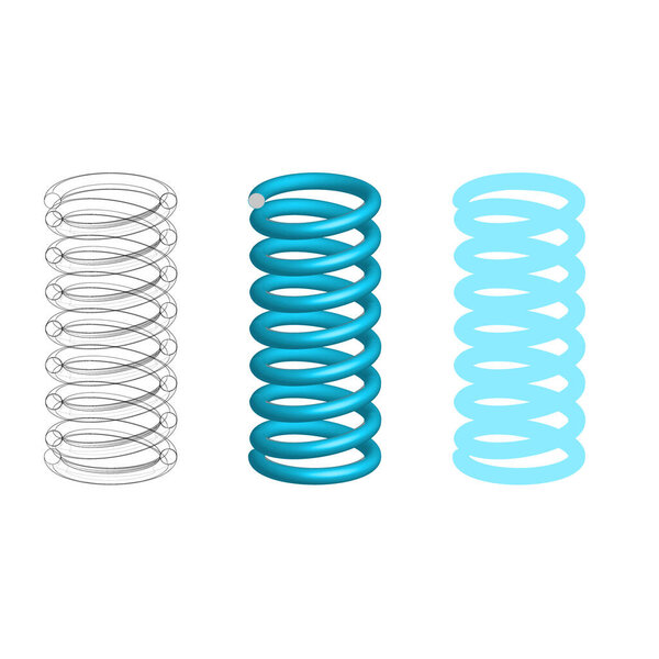 Metal spring vector. Coil shape illustration. Blue wire spiral. Mechanical bounce icon. EPS 10.