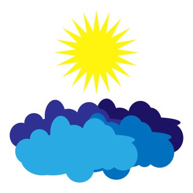 Hava durumu simgesi. Güneş ve bulutlar. Parlak sarı mavi. Vektör tahmin sembolü. EPS 10.