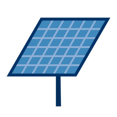Illustration of a solar panel with a grid pattern of blue cells on a sturdy frame, representing eco-friendly energy solutions and innovation in technology