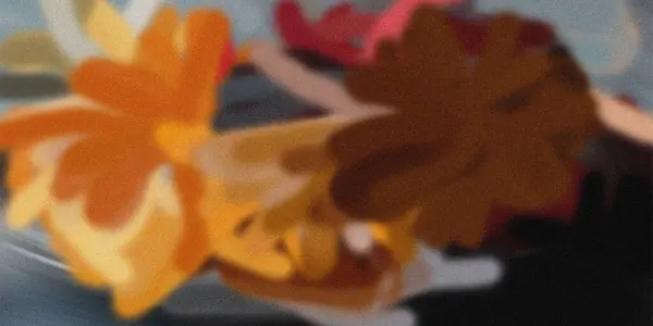 Turuncu, kahverengi, kırmızı ve sarı renklerin karışımından oluşan canlı, soyut bir çiçek tasarımı. Bulanık arka plan, modern arka planlar için mükemmel, yumuşak ve sanatsal bir etki yaratıyor..