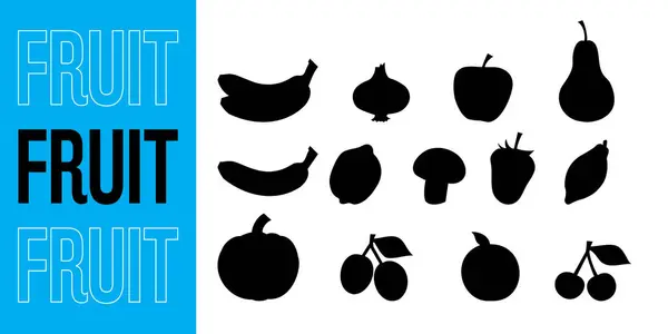 Meyve silüetinin vektör sanatı beyaz arka planda çeşitli meyvelerle izole edilmiş.