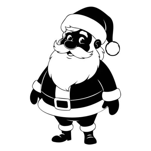 Beyaz arka planda izole edilmiş siyah beyaz Noel Baba tasviri.