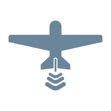 Biçimlendirilmiş mavi bir ikon, geniş kanatlı bir dron tasvir eder, dışa doğru sinyal dalgaları yayar, gelişmiş teknoloji ve kablosuz iletişim yeteneklerini gösterir.